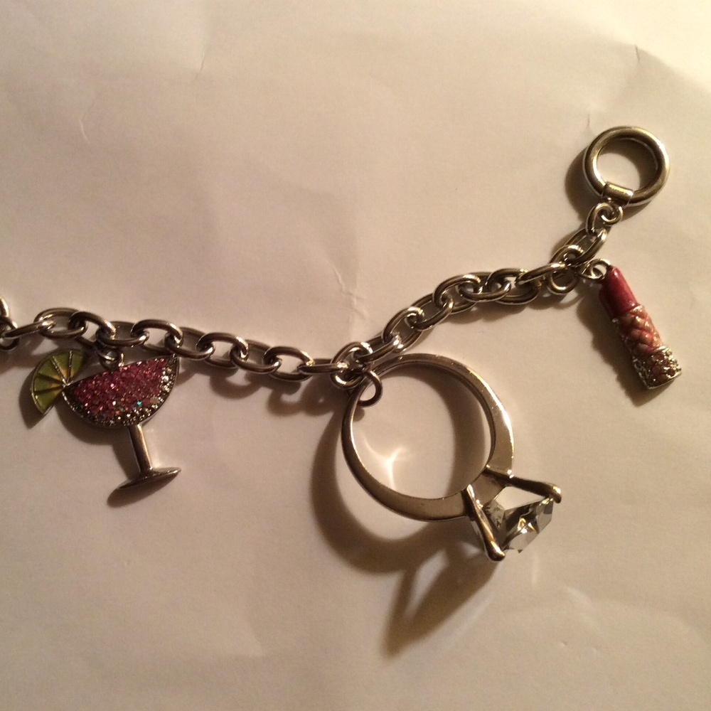 Charm Bracelet With Lipstick, Ring and Martini Charms